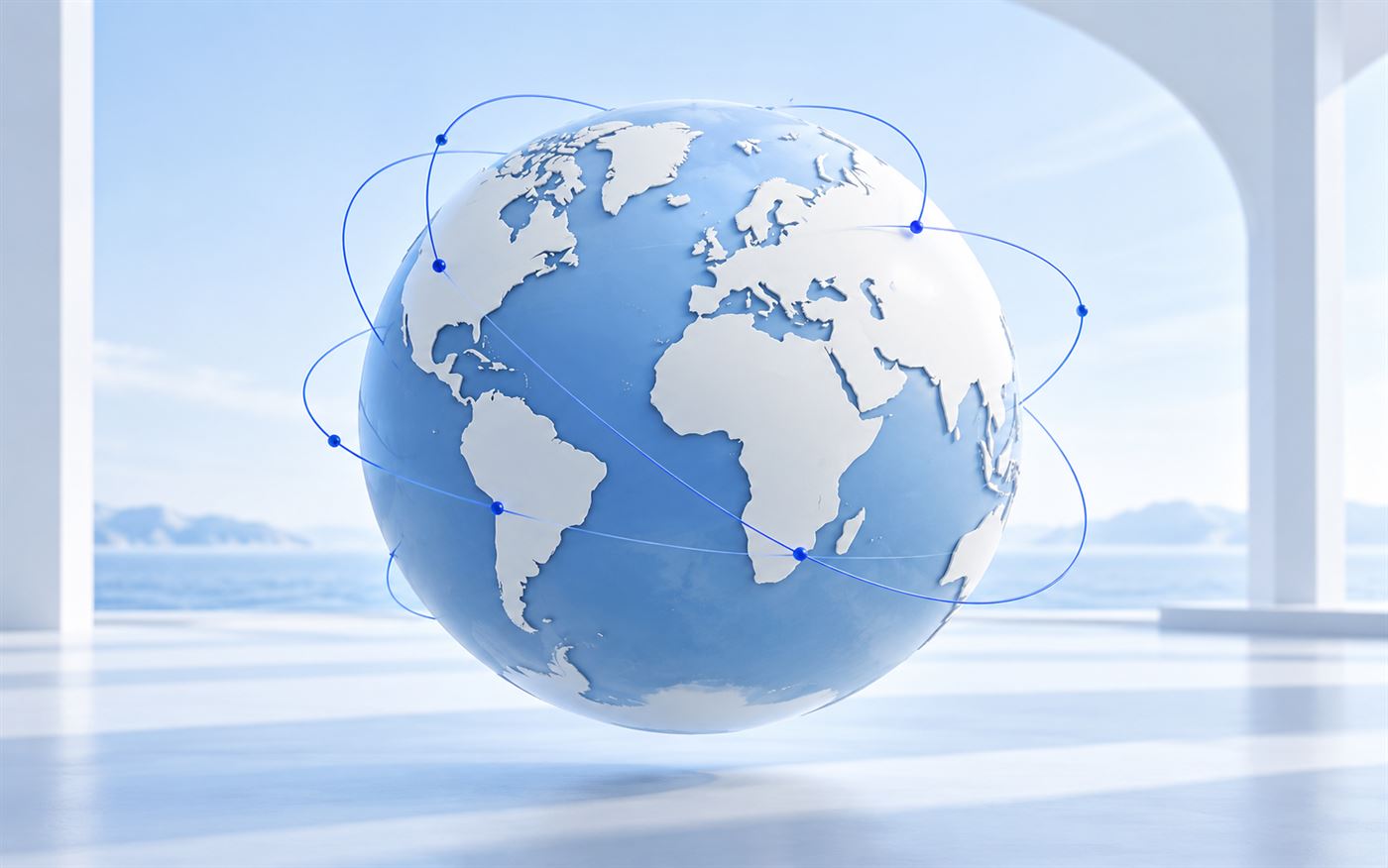 Blue globe with abstract connections representing global business